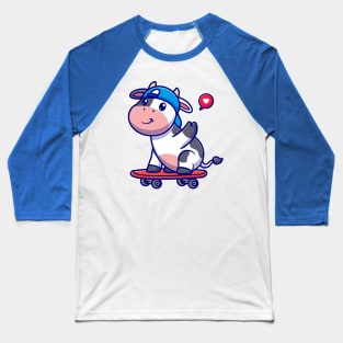 Cool Cow With Skateboard Cartoon Baseball T-Shirt